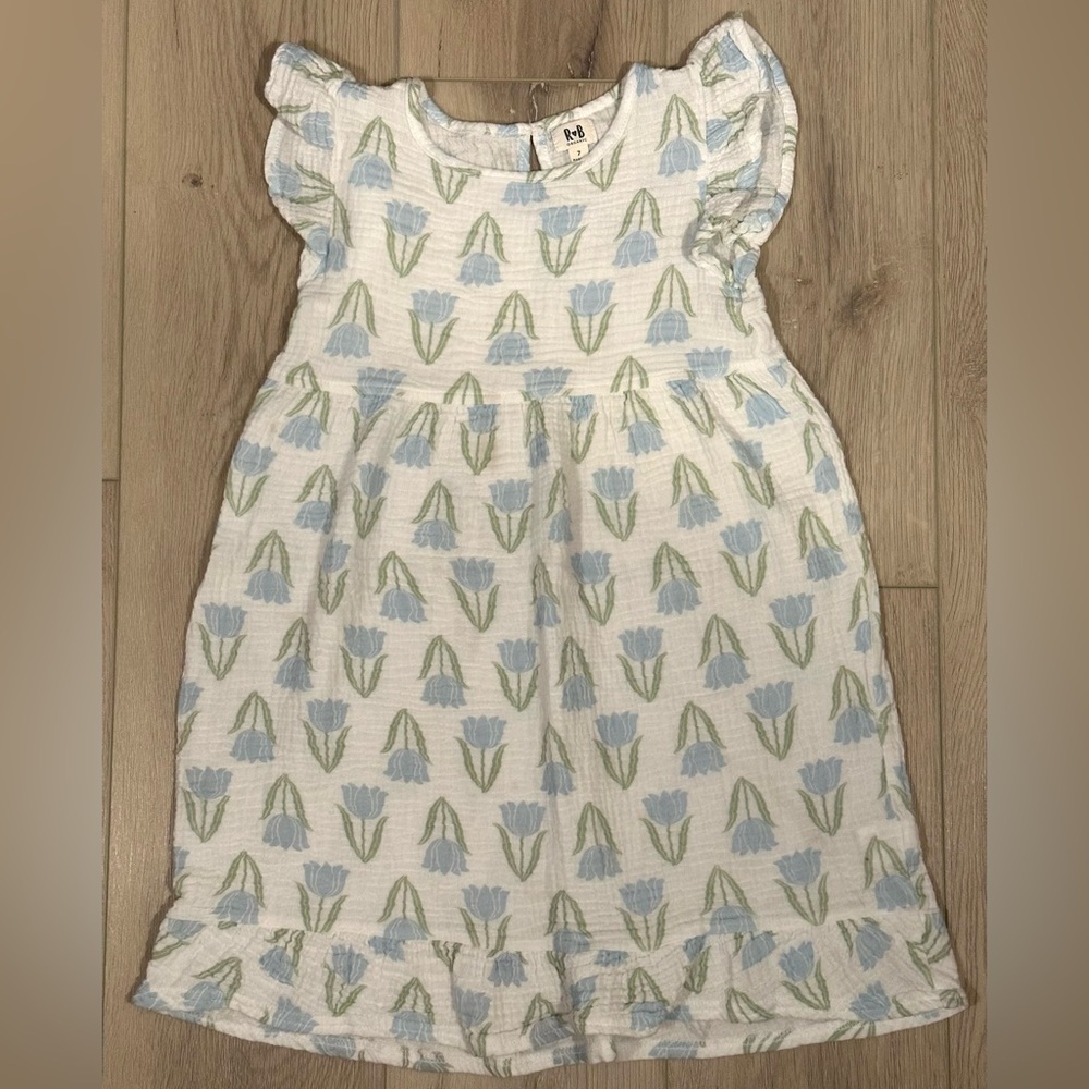 Rabbit +Bear Organic Floral Print Dress with Ruffle Hem